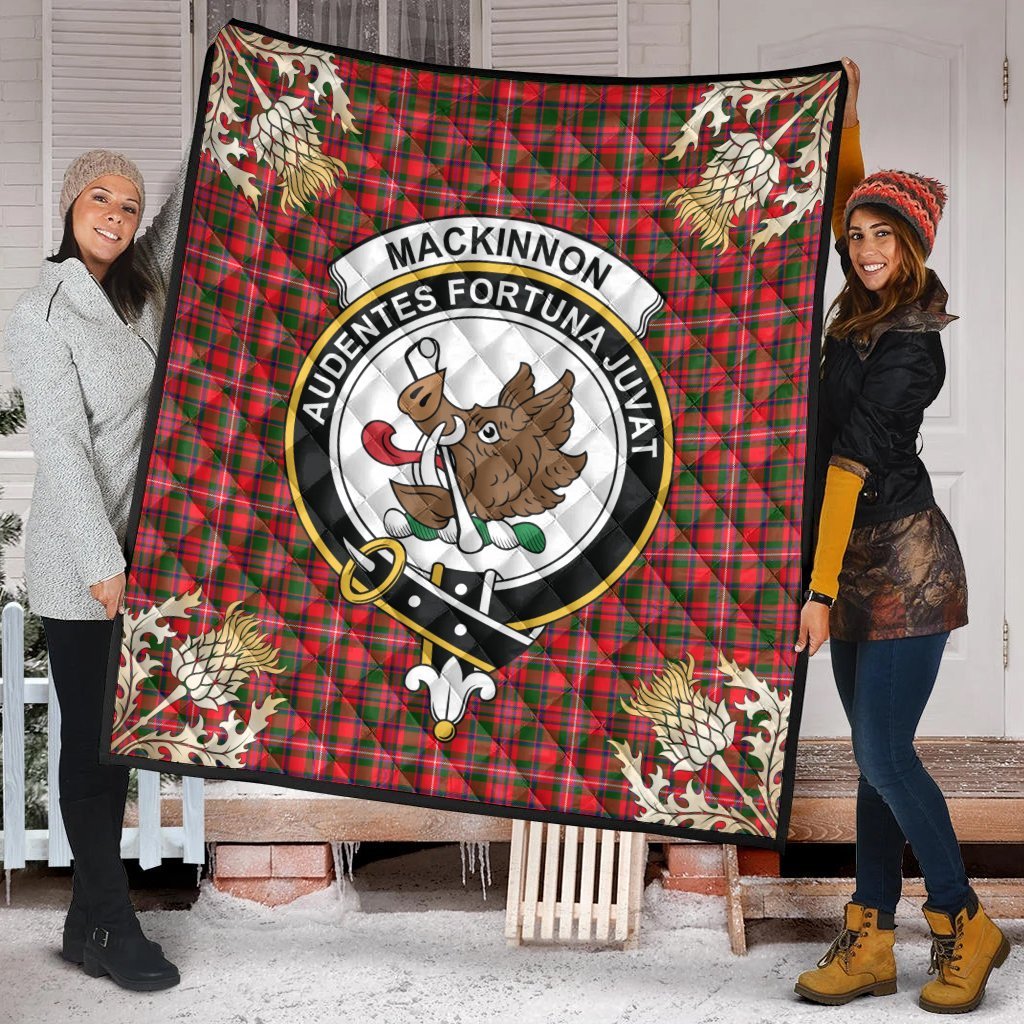 MacKinnon Modern Tartan Crest Premium Quilt - Gold Thistle Style