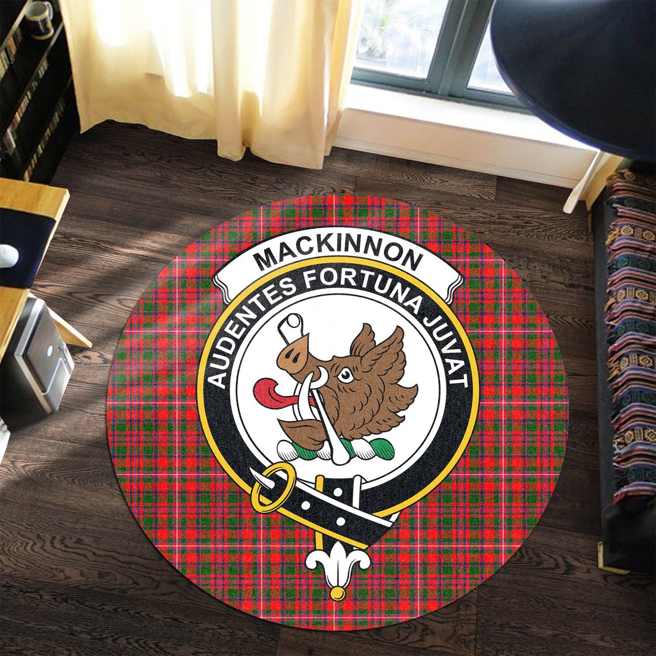 MacKinnon Modern Tartan Crest Round Rug