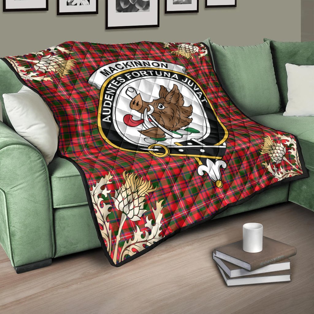 MacKinnon Modern Tartan Crest Premium Quilt - Gold Thistle Style