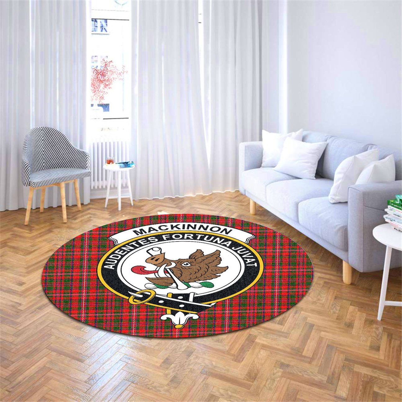 MacKinnon Modern Tartan Crest Round Rug