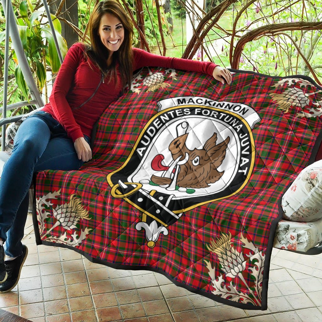 MacKinnon Modern Tartan Crest Premium Quilt - Gold Thistle Style