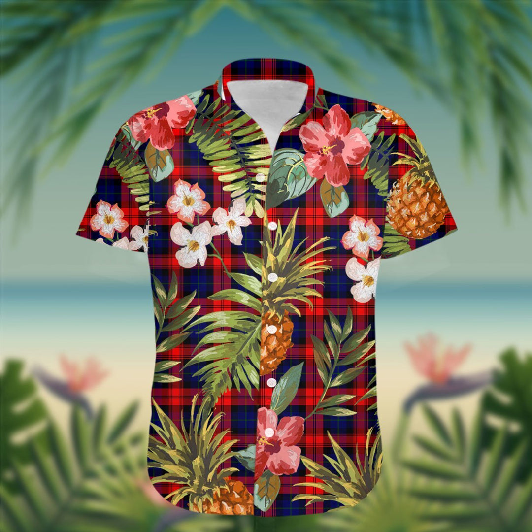 MacLachlan Tartan Hawaiian Shirt Hibiscus, Coconut, Parrot, Pineapple - Tropical Garden Shirt