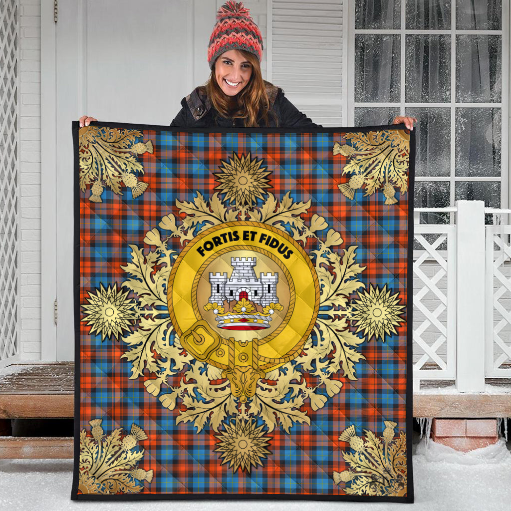 MacLachlan Ancient Tartan Crest Premium Quilt - Gold Thistle Style