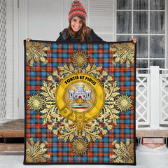 MacLachlan Ancient Tartan Crest Premium Quilt - Gold Thistle Style