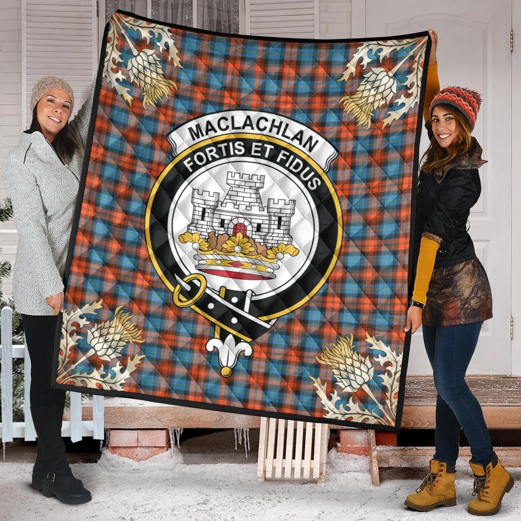 MacLachlan Ancient Tartan Crest Premium Quilt - Gold Thistle Style