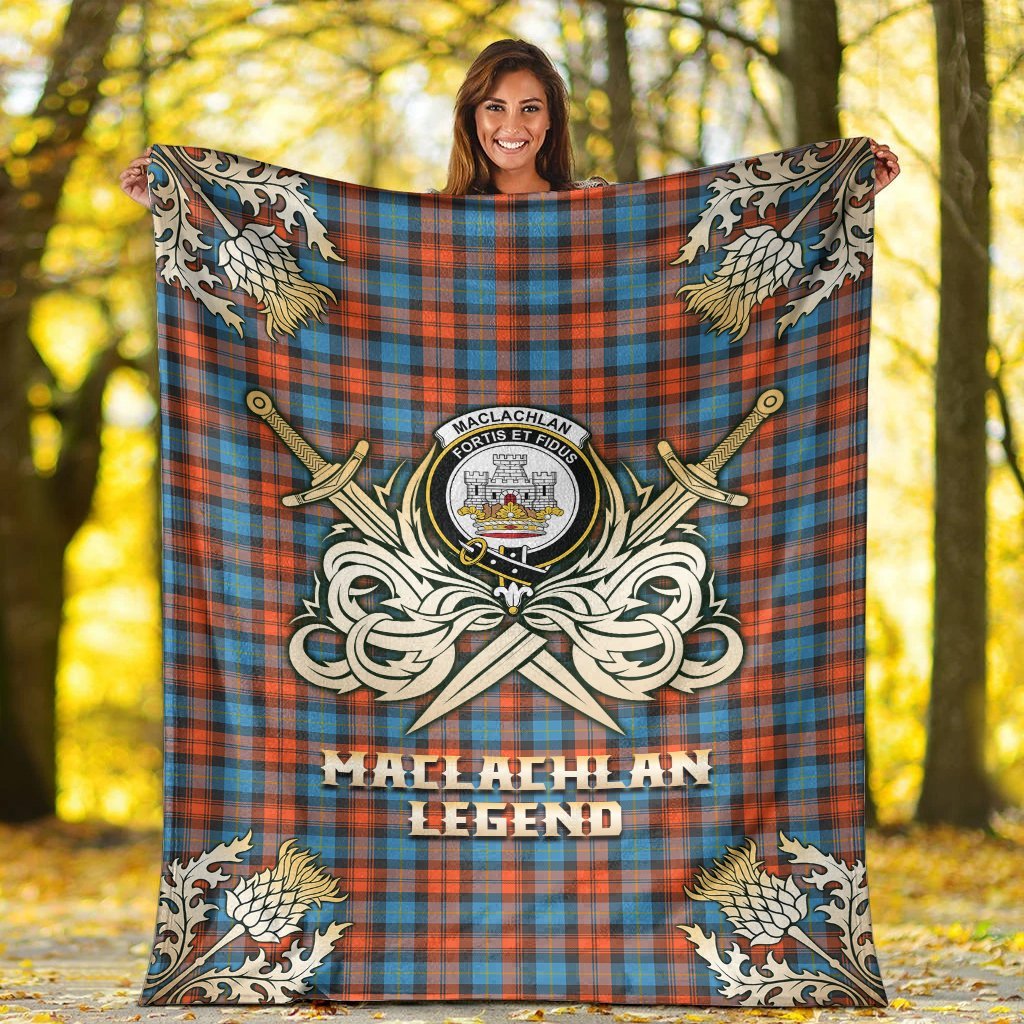 MacLachlan Ancient Tartan Gold Courage Symbol Blanket