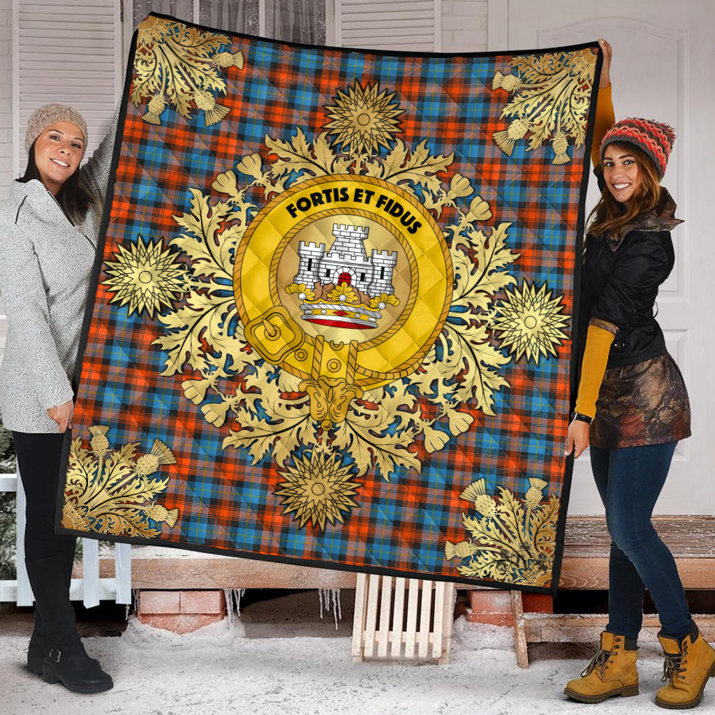 MacLachlan Ancient Tartan Crest Premium Quilt - Gold Thistle Style