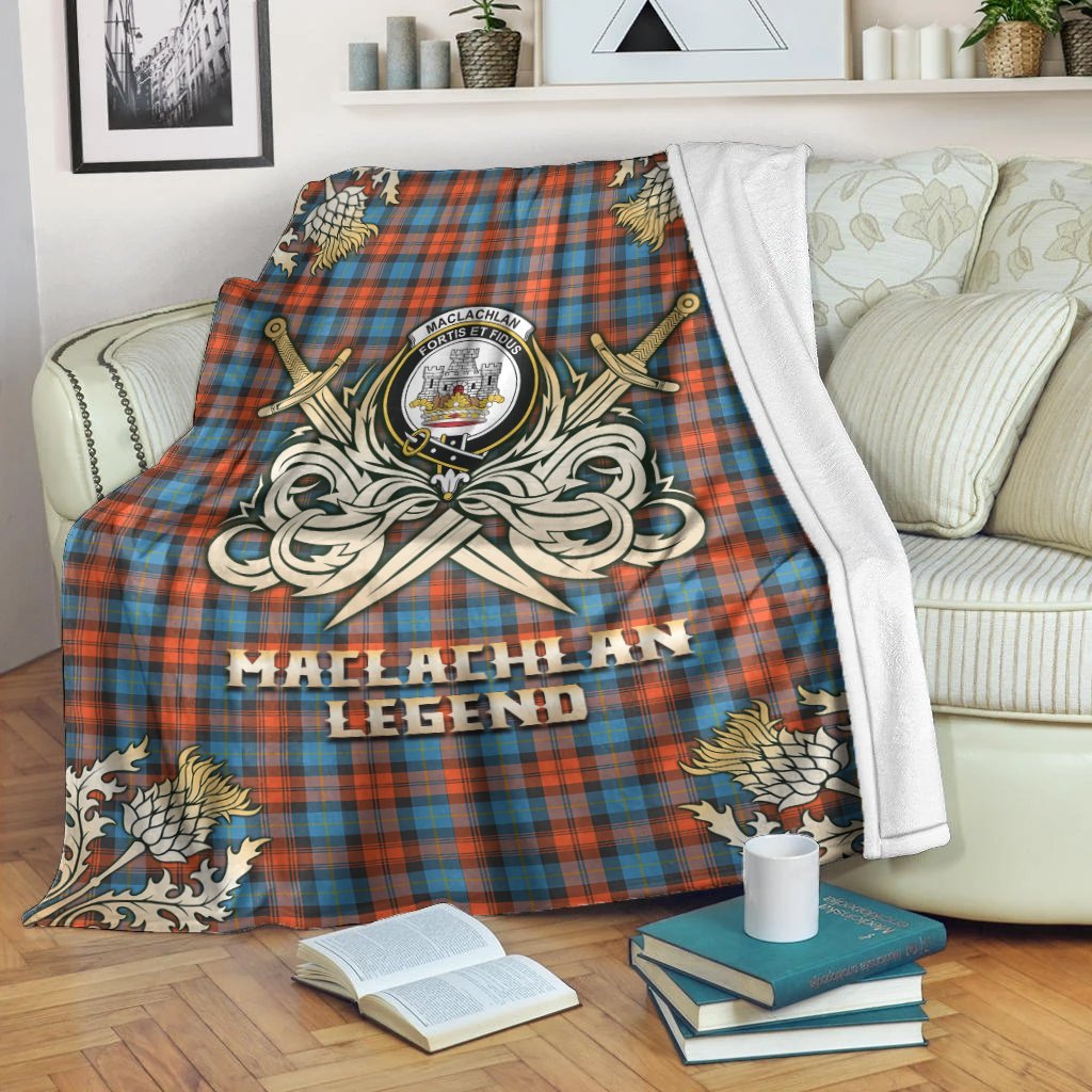 MacLachlan Ancient Tartan Gold Courage Symbol Blanket