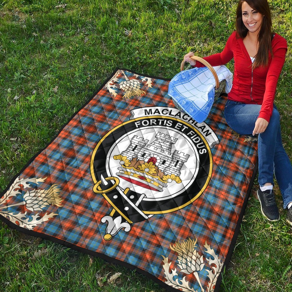 MacLachlan Ancient Tartan Crest Premium Quilt - Gold Thistle Style