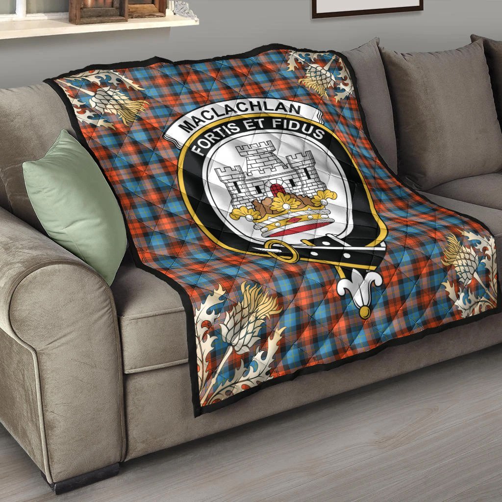 MacLachlan Ancient Tartan Crest Premium Quilt - Gold Thistle Style