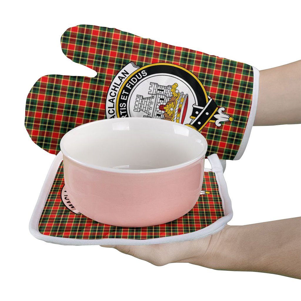 MacLachlan Hunting Modern Tartan Crest Oven Mitt And Pot Holder (2 Oven Mitts + 1 Pot Holder)