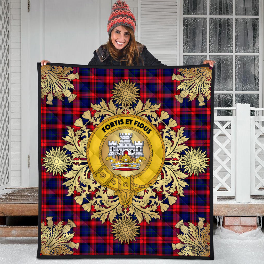 MacLachlan Modern Tartan Crest Premium Quilt - Gold Thistle Style