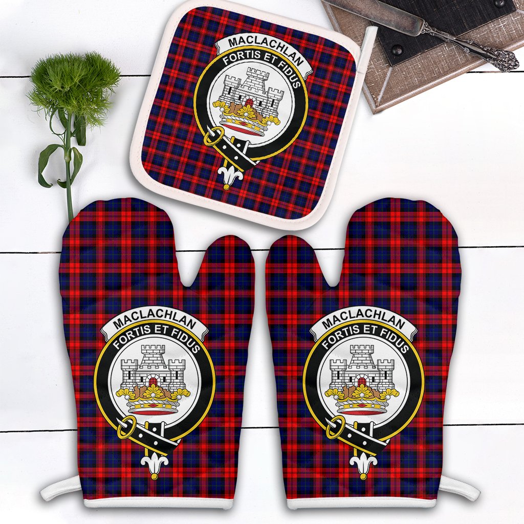 MacLachlan Modern Tartan Crest Oven Mitt And Pot Holder (2 Oven Mitts + 1 Pot Holder)