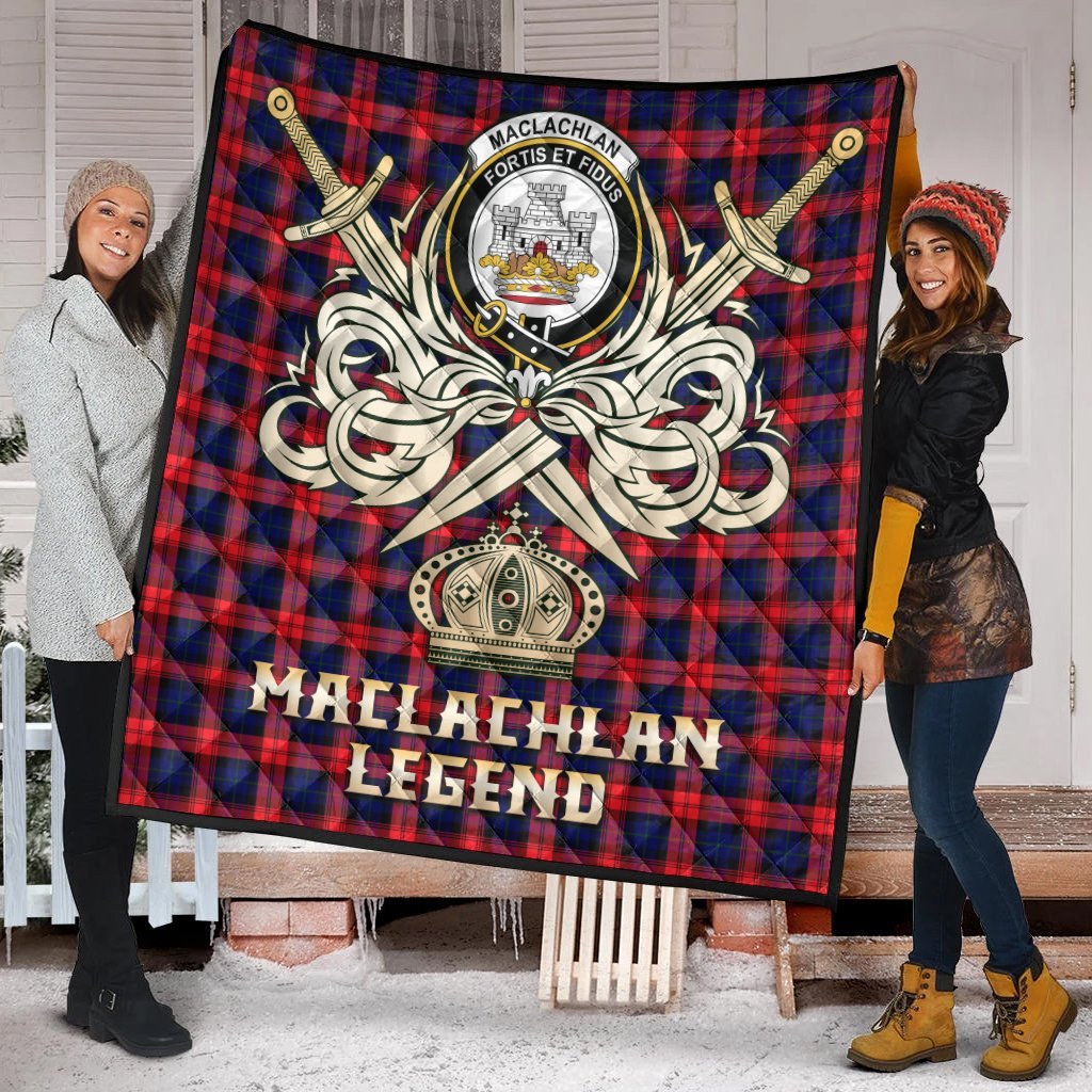 MacLachlan Modern Tartan Crest Legend Gold Royal Premium Quilt