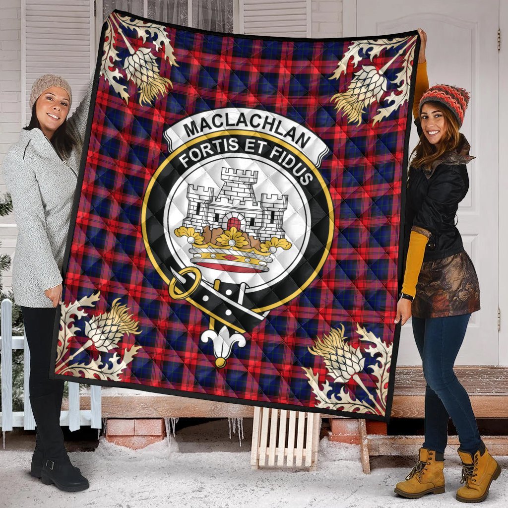 MacLachlan Modern Tartan Crest Premium Quilt - Gold Thistle Style