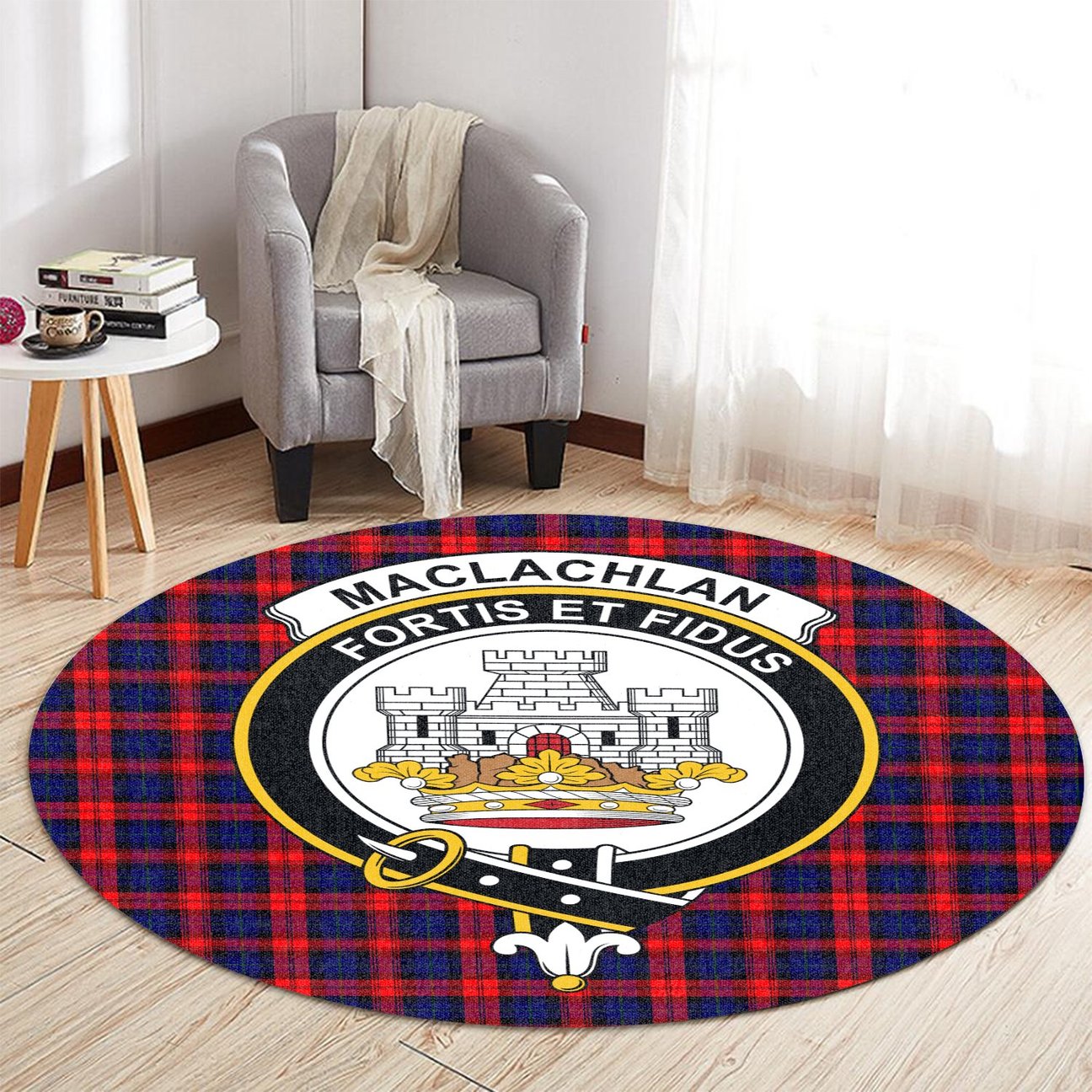 MacLachlan Modern Tartan Crest Round Rug