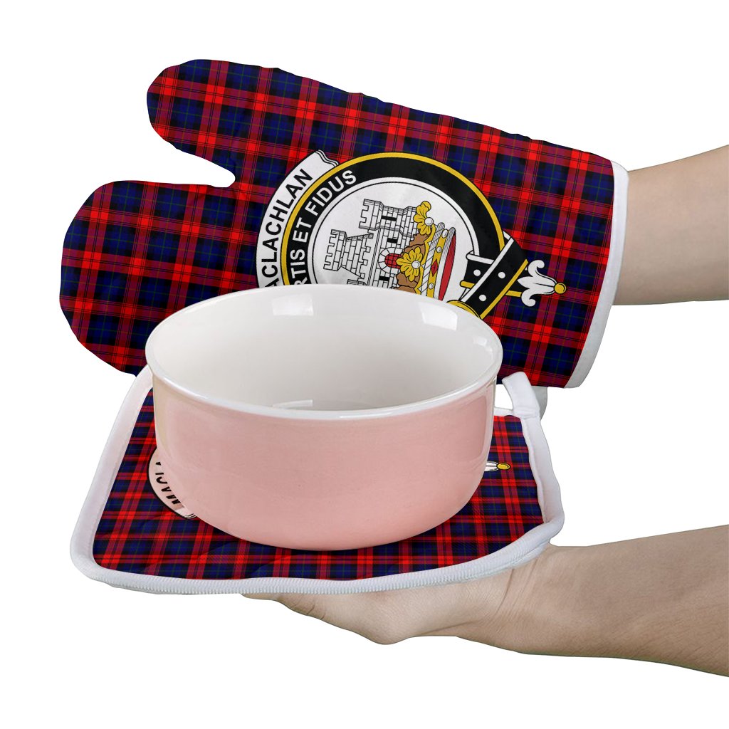 MacLachlan Modern Tartan Crest Oven Mitt And Pot Holder (2 Oven Mitts + 1 Pot Holder)