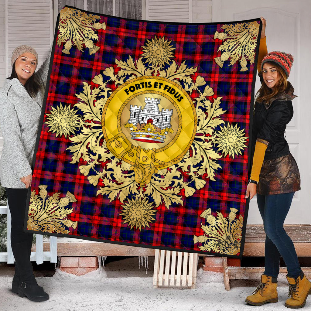 MacLachlan Modern Tartan Crest Premium Quilt - Gold Thistle Style