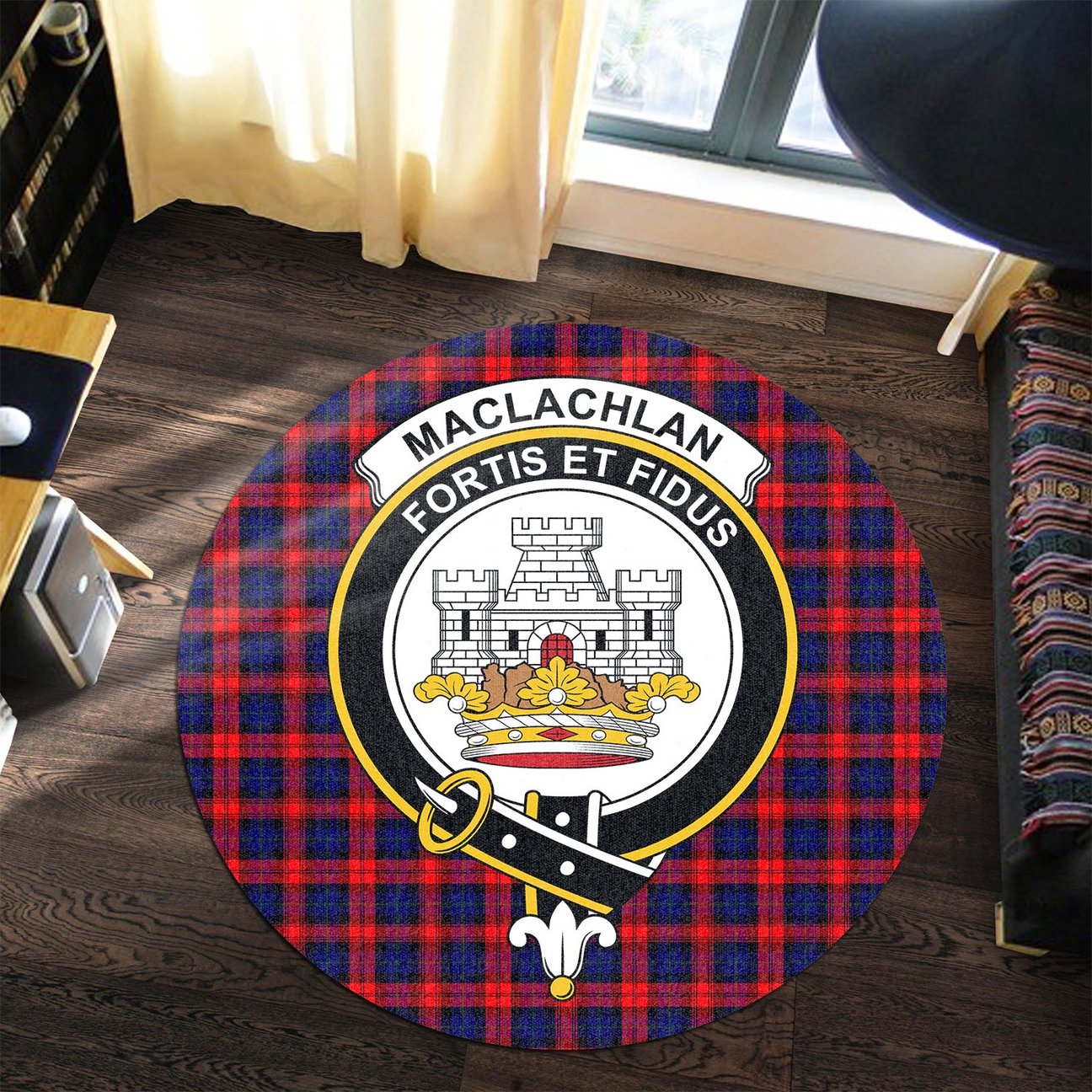 MacLachlan Modern Tartan Crest Round Rug