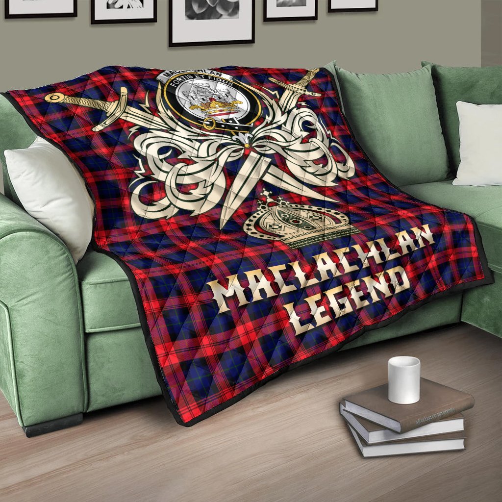 MacLachlan Modern Tartan Crest Legend Gold Royal Premium Quilt