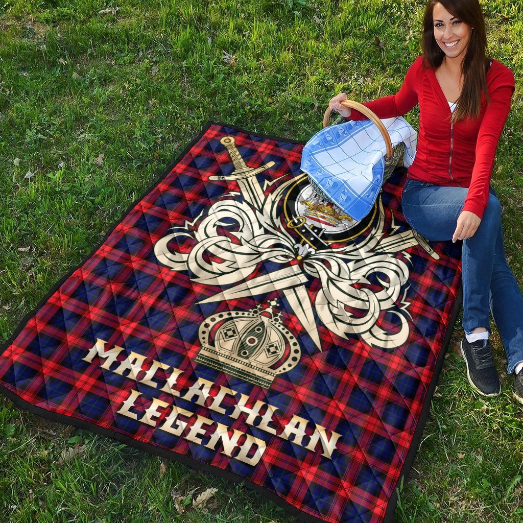 MacLachlan Modern Tartan Crest Legend Gold Royal Premium Quilt