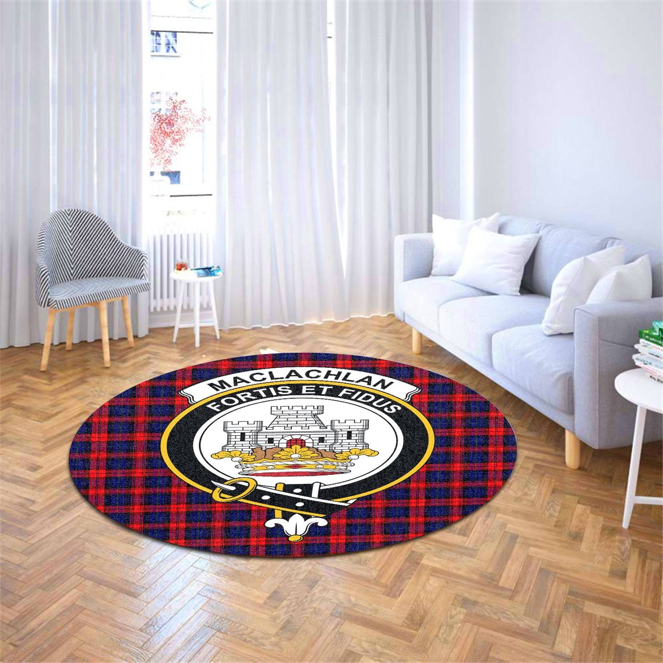 MacLachlan Modern Tartan Crest Round Rug