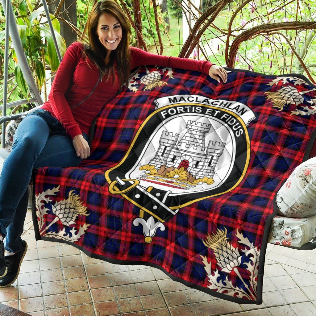 MacLachlan Modern Tartan Crest Premium Quilt - Gold Thistle Style