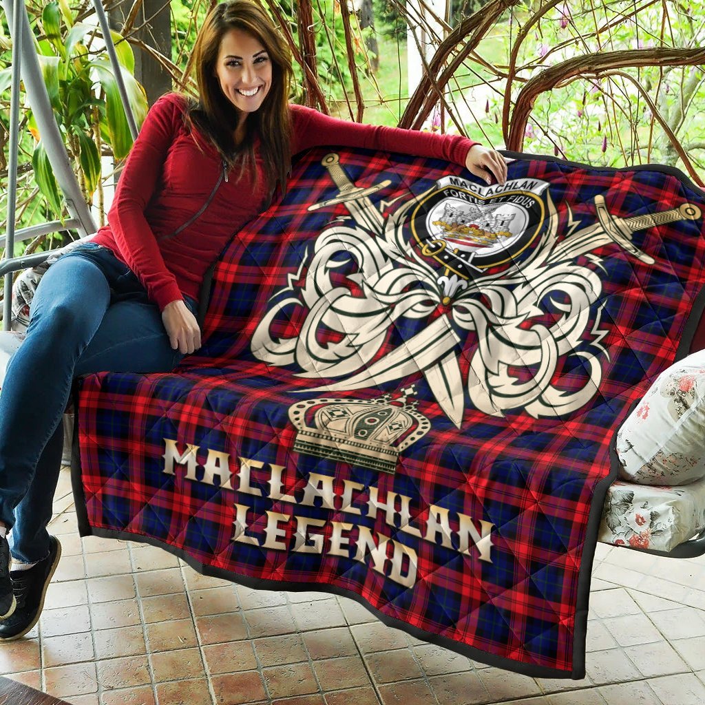 MacLachlan Modern Tartan Crest Legend Gold Royal Premium Quilt