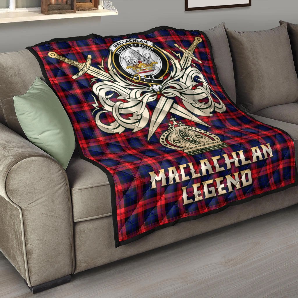 MacLachlan Modern Tartan Crest Legend Gold Royal Premium Quilt