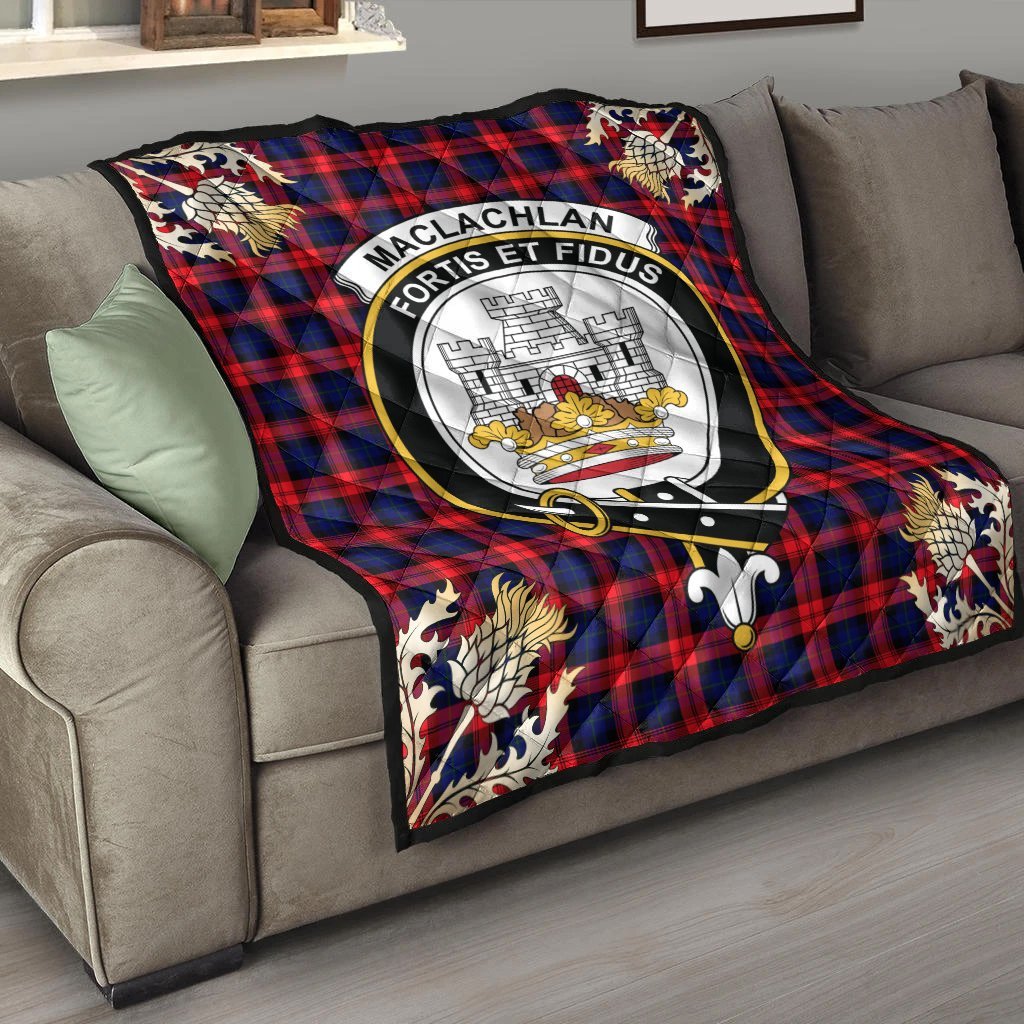 MacLachlan Modern Tartan Crest Premium Quilt - Gold Thistle Style