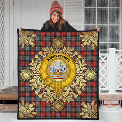 MacLachlan Weathered Tartan Crest Premium Quilt - Gold Thistle Style