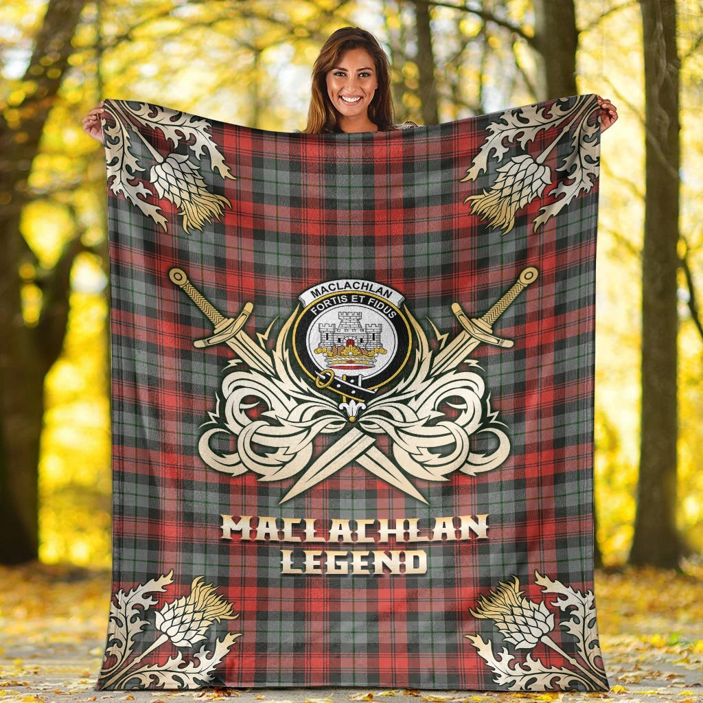 MacLachlan Weathered Tartan Gold Courage Symbol Blanket