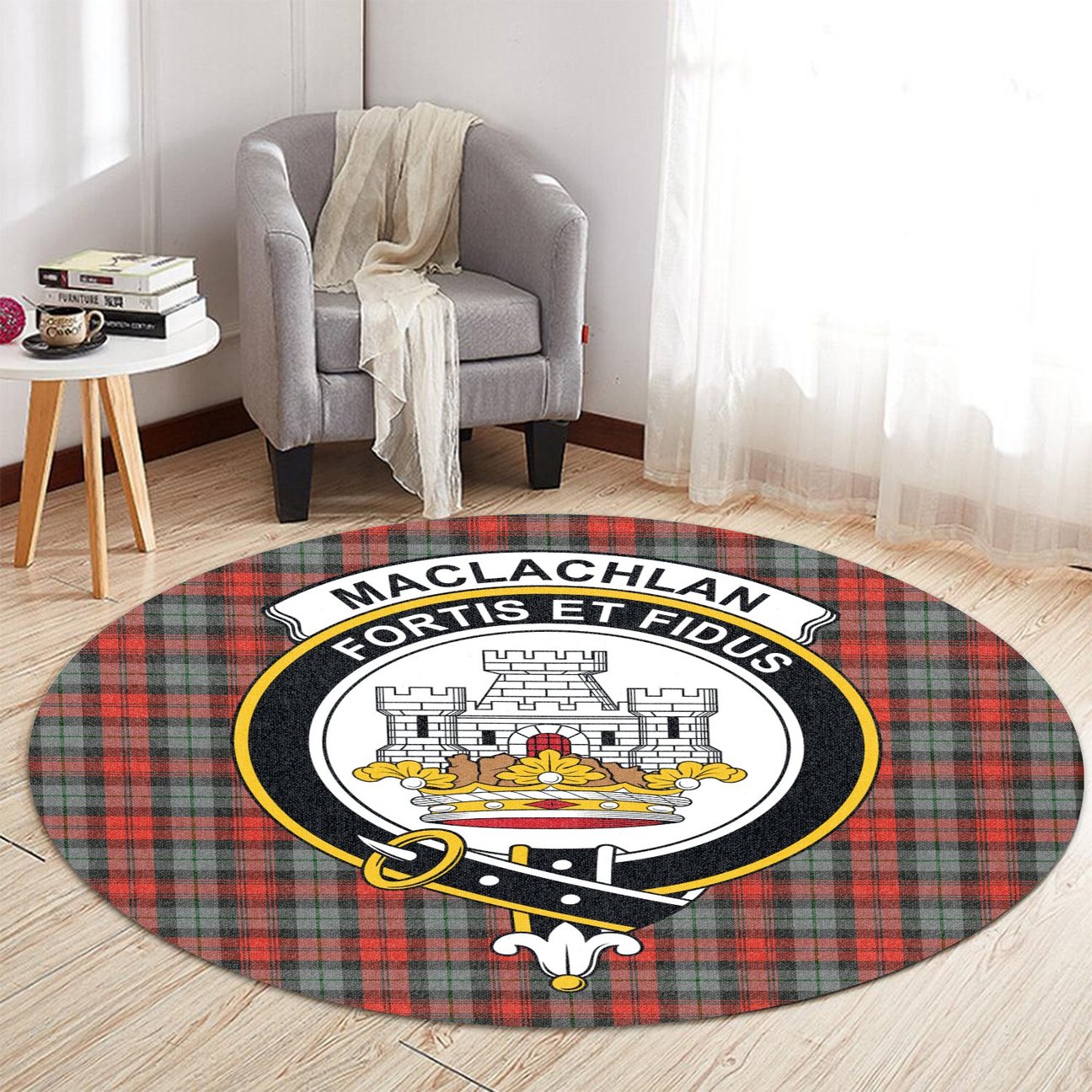 MacLachlan Weathered Tartan Crest Round Rug