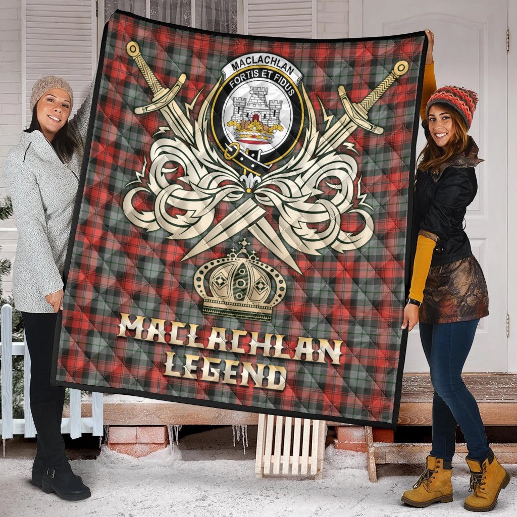 MacLachlan Weathered Tartan Crest Legend Gold Royal Premium Quilt