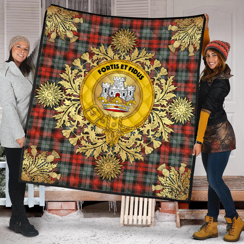 MacLachlan Weathered Tartan Crest Premium Quilt - Gold Thistle Style