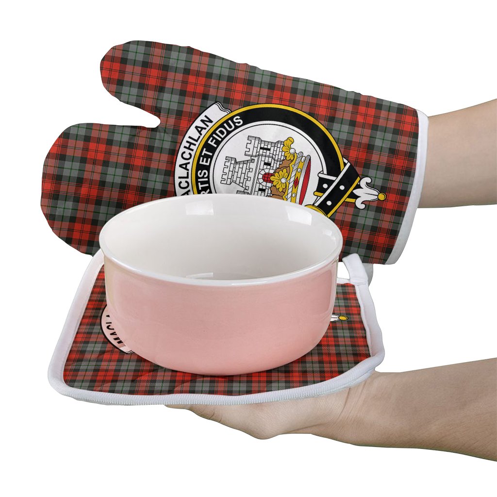 MacLachlan Weathered Tartan Crest Oven Mitt And Pot Holder (2 Oven Mitts + 1 Pot Holder)