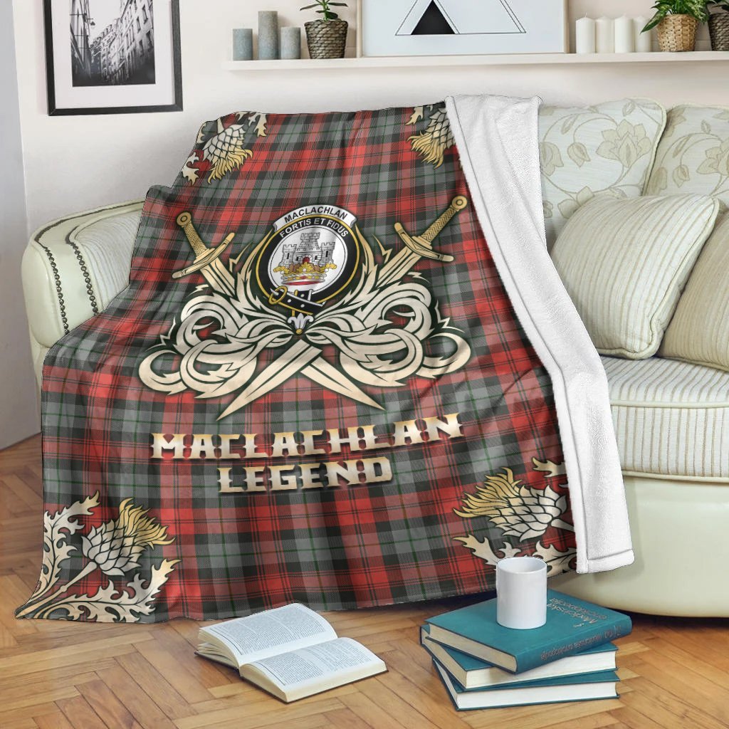 MacLachlan Weathered Tartan Gold Courage Symbol Blanket