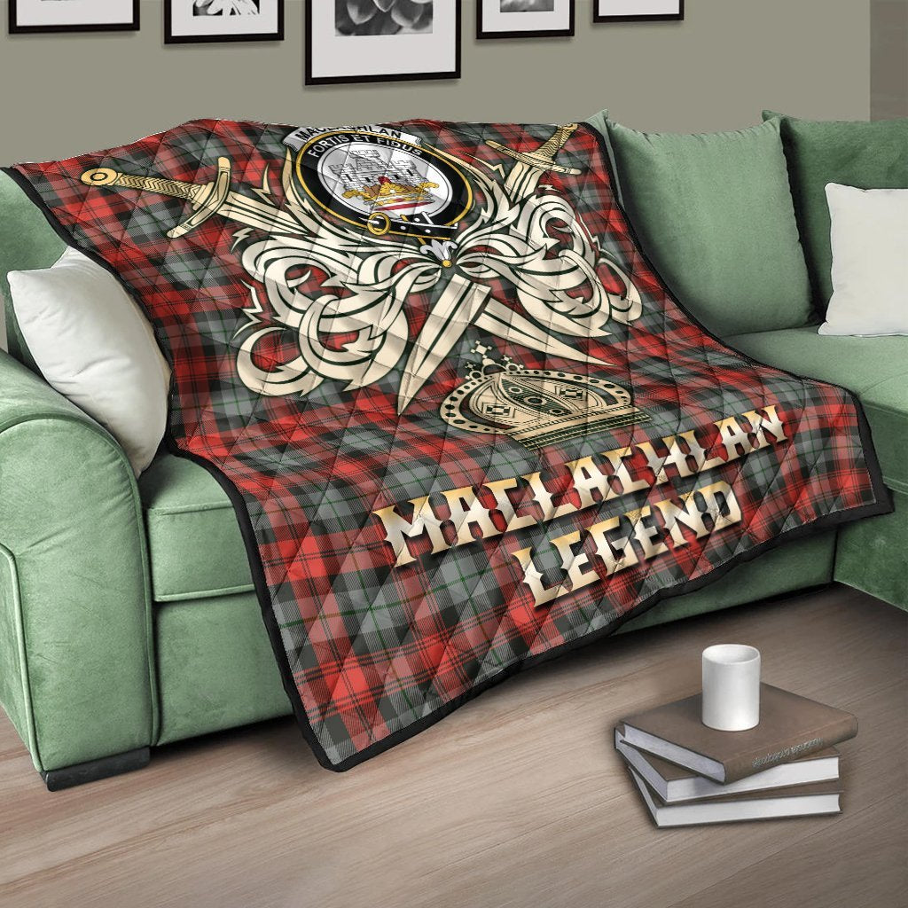 MacLachlan Weathered Tartan Crest Legend Gold Royal Premium Quilt