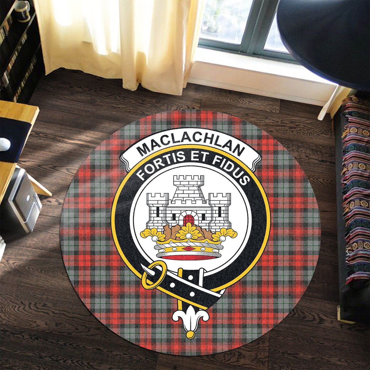 MacLachlan Weathered Tartan Crest Round Rug