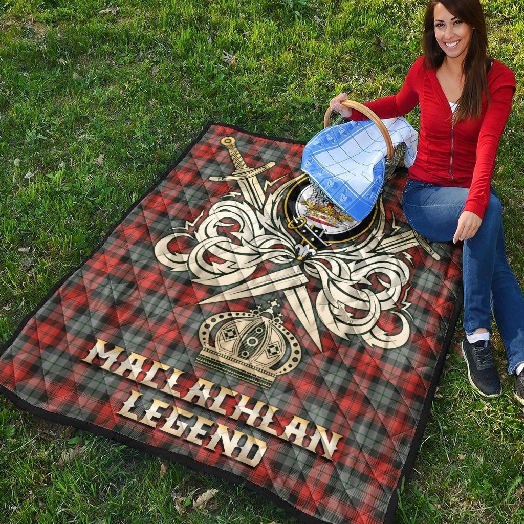 MacLachlan Weathered Tartan Crest Legend Gold Royal Premium Quilt