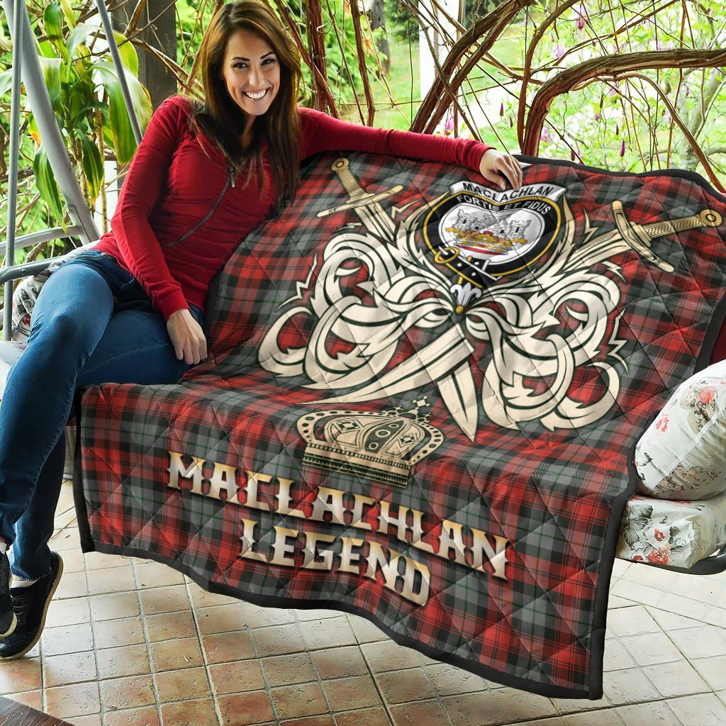 MacLachlan Weathered Tartan Crest Legend Gold Royal Premium Quilt