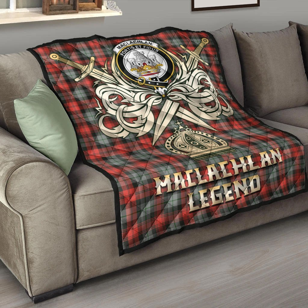 MacLachlan Weathered Tartan Crest Legend Gold Royal Premium Quilt