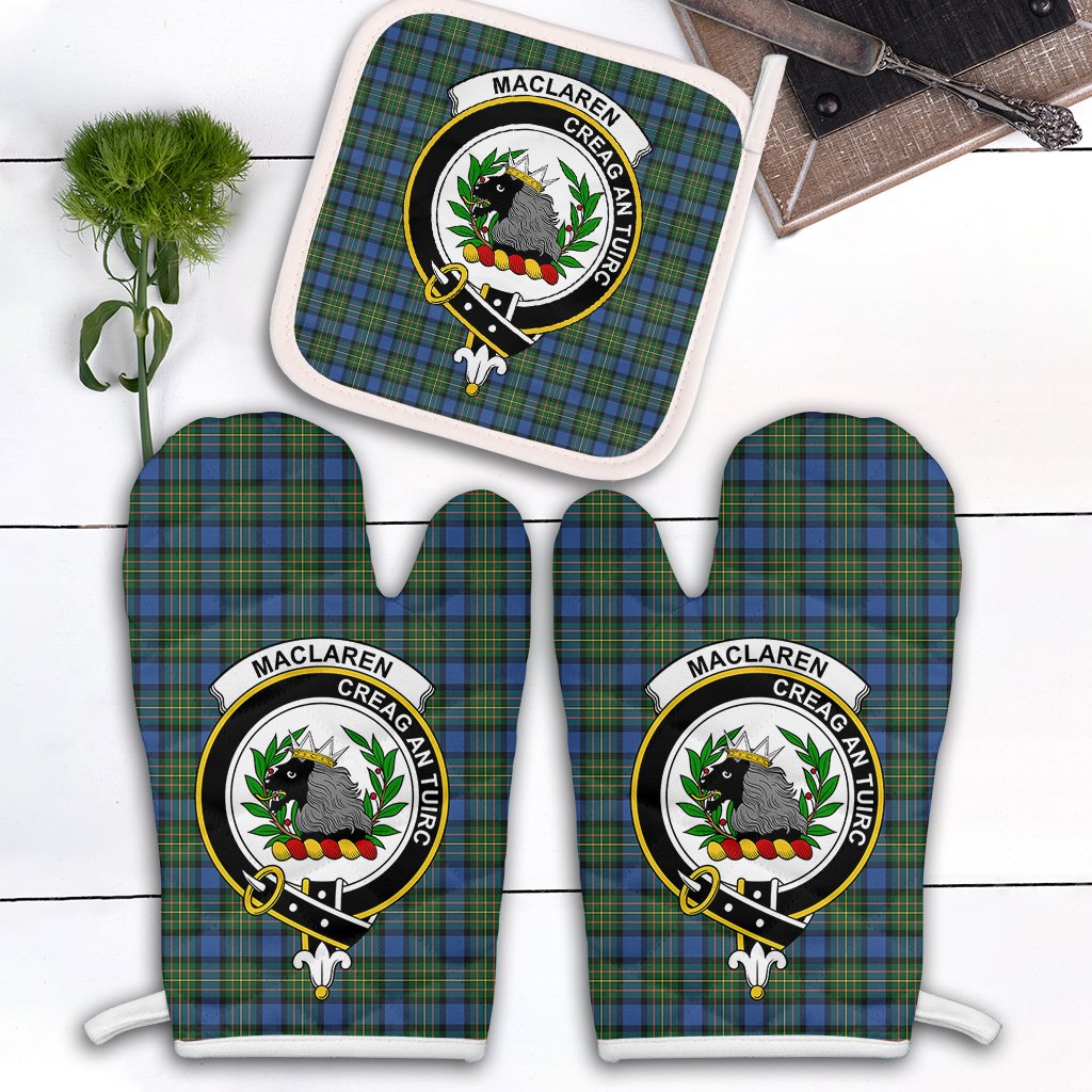 MacLaren Ancient Tartan Crest Oven Mitt And Pot Holder (2 Oven Mitts + 1 Pot Holder)