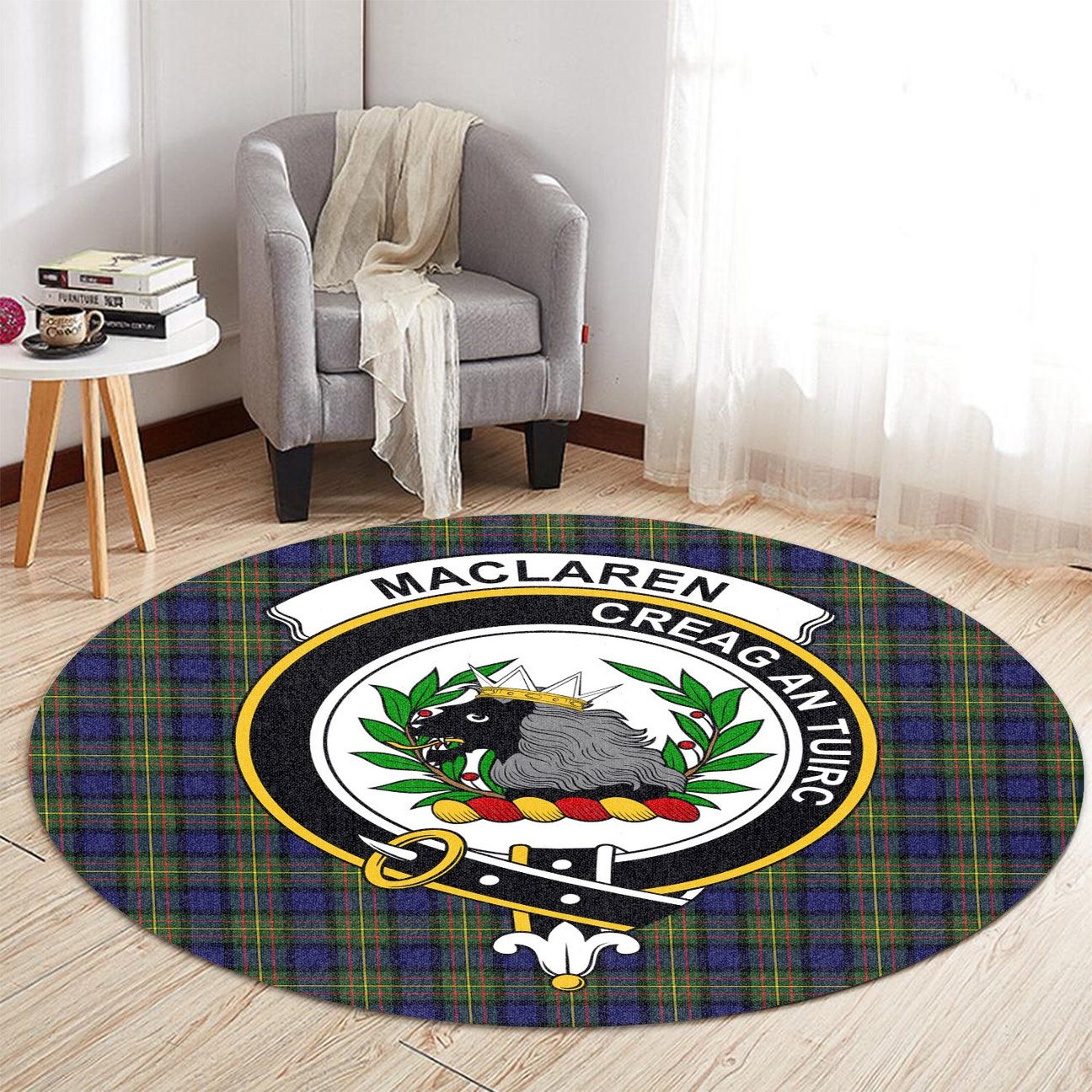 MacLaren Modern Tartan Crest Round Rug