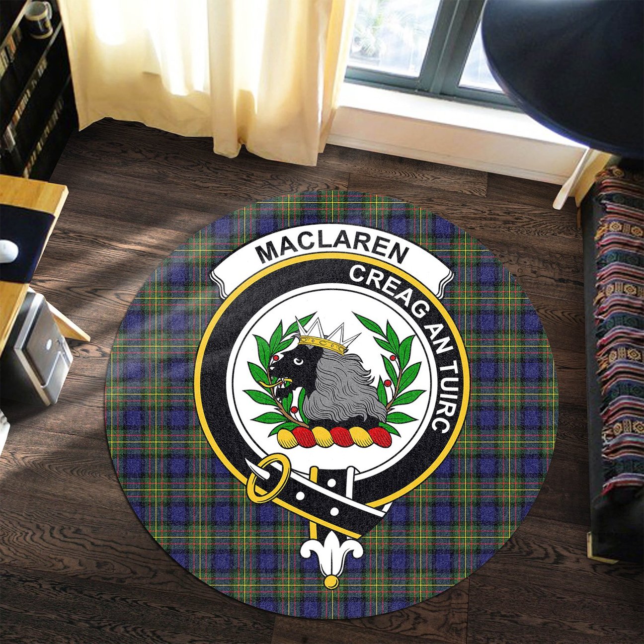 MacLaren Modern Tartan Crest Round Rug