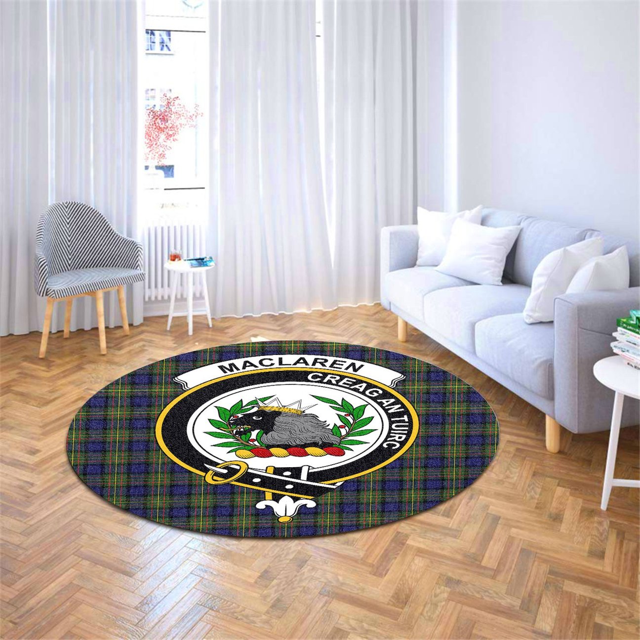 MacLaren Modern Tartan Crest Round Rug