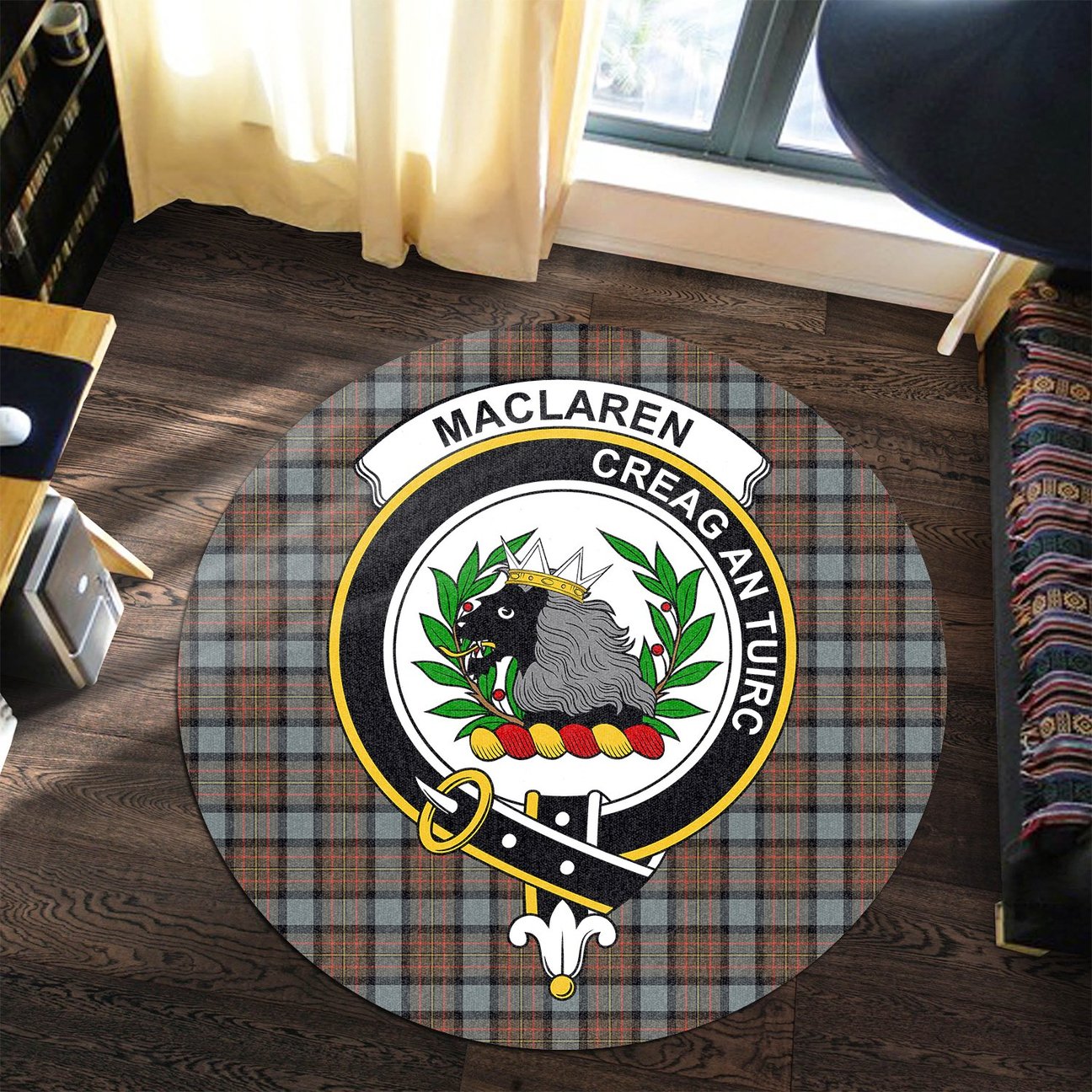 MacLaren Weathered Tartan Crest Round Rug