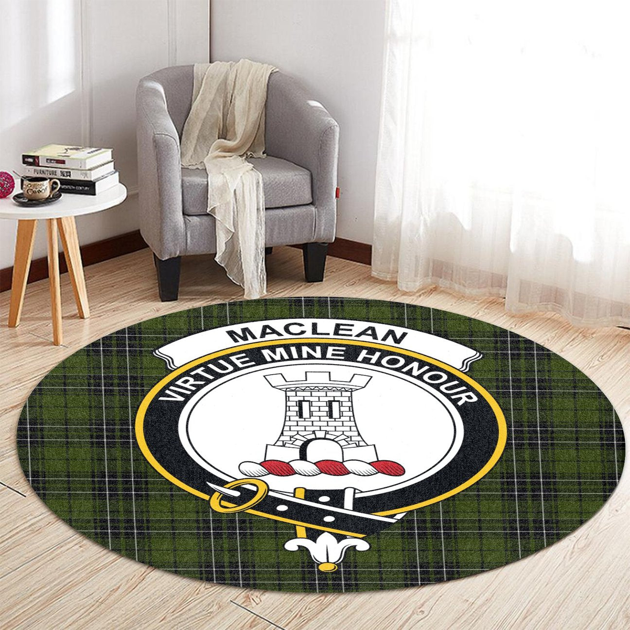 MacLean Hunting Tartan Crest Round Rug