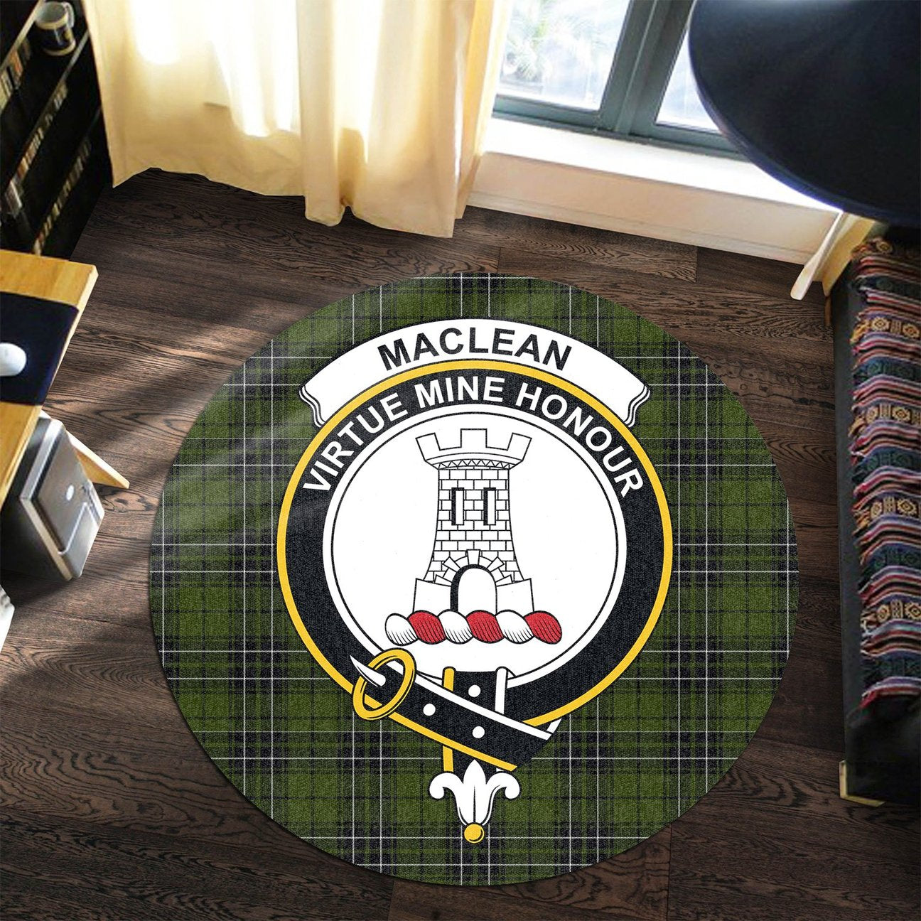 MacLean Hunting Tartan Crest Round Rug