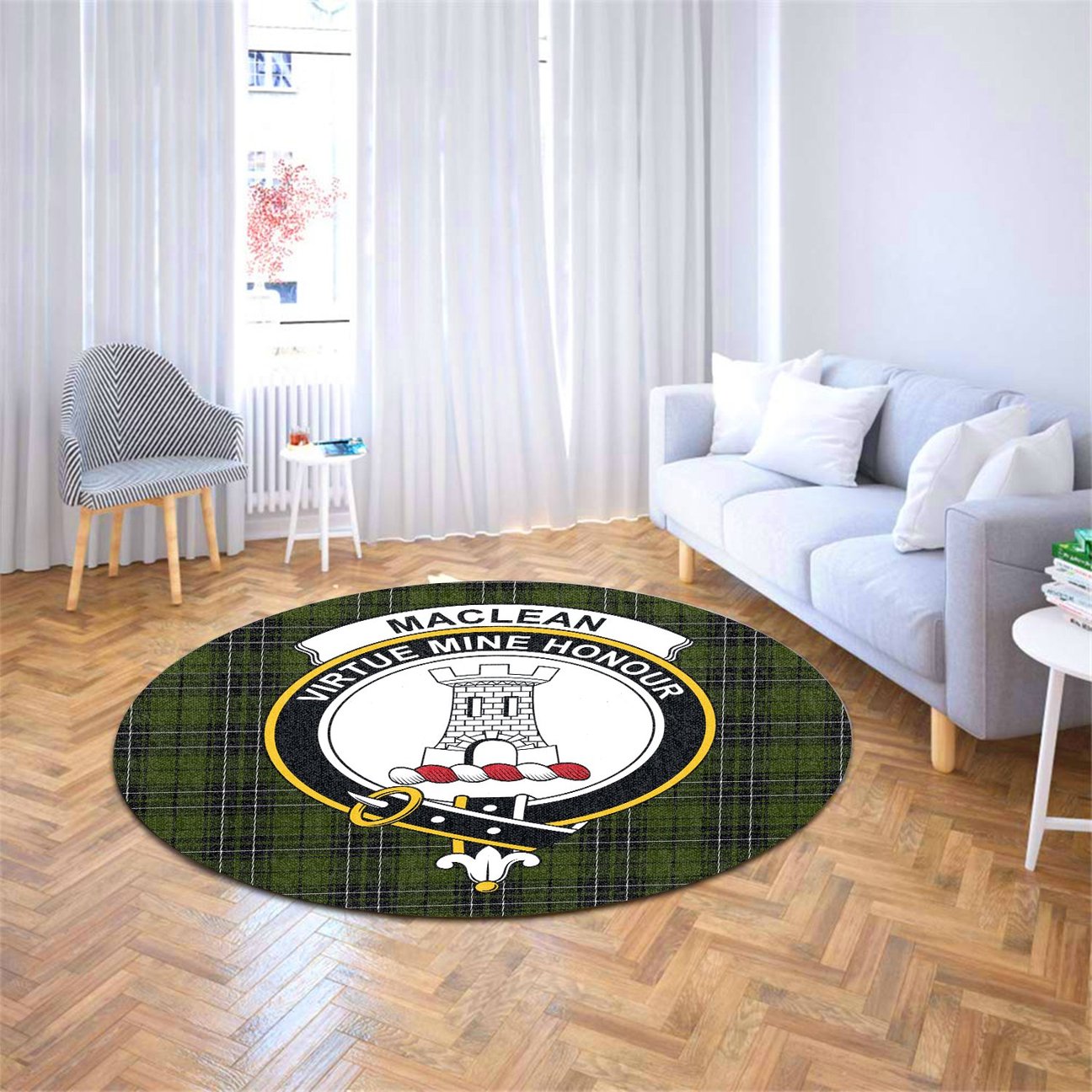 MacLean Hunting Tartan Crest Round Rug